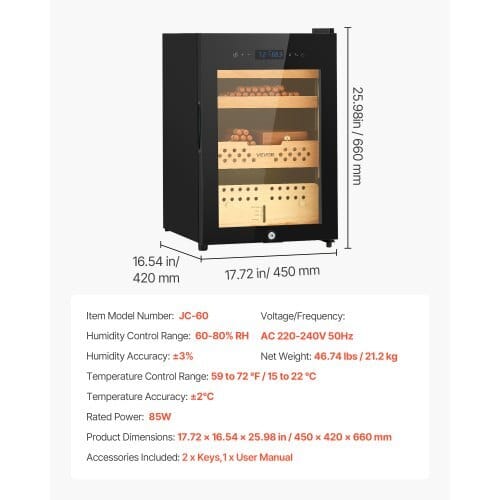 Electric Humidor, 60L, 350 Counts Electric Cigar Humidor Cabinet with Compressor Cooling, Constant Humidity & Temperature Control, Spanish Cedar Wood Shelves & Drawers, 3 Layers, for Household
