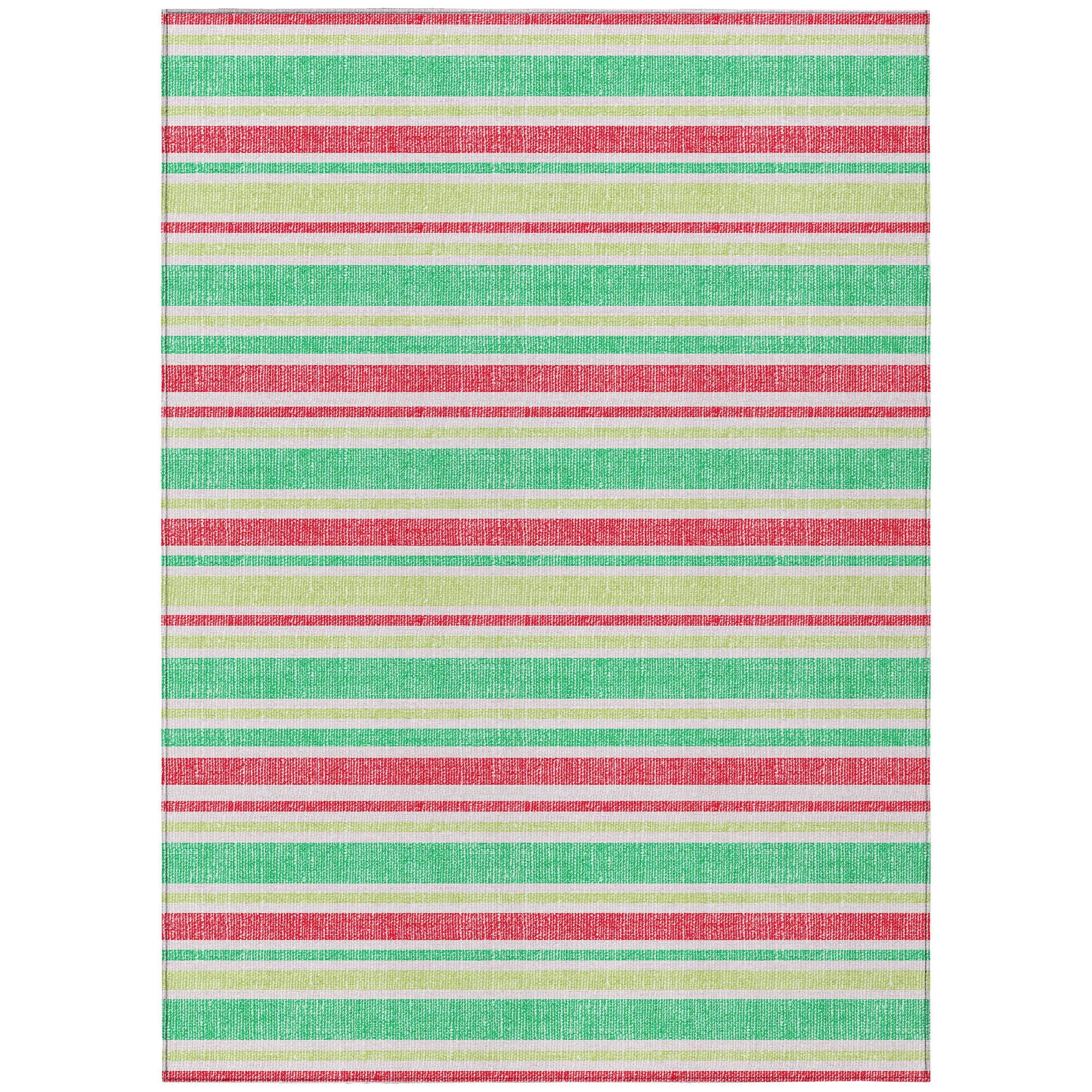 8' X 10' Green Striped Washable Non Skid Indoor Outdoor Area Rug