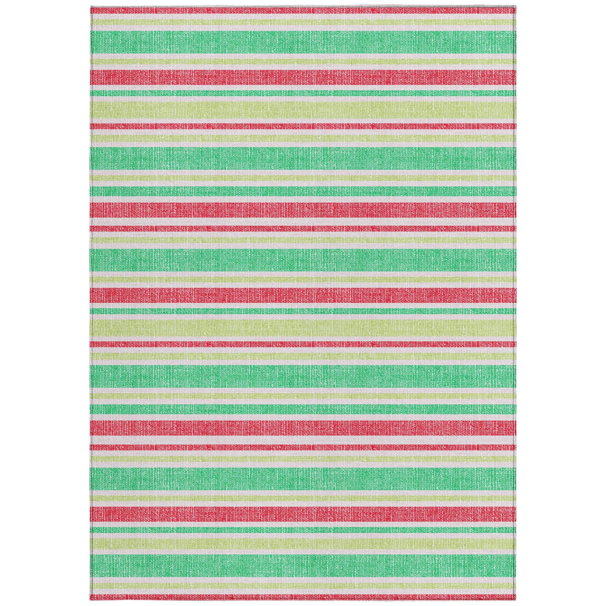 8' X 10' Green Striped Washable Non Skid Indoor Outdoor Area Rug