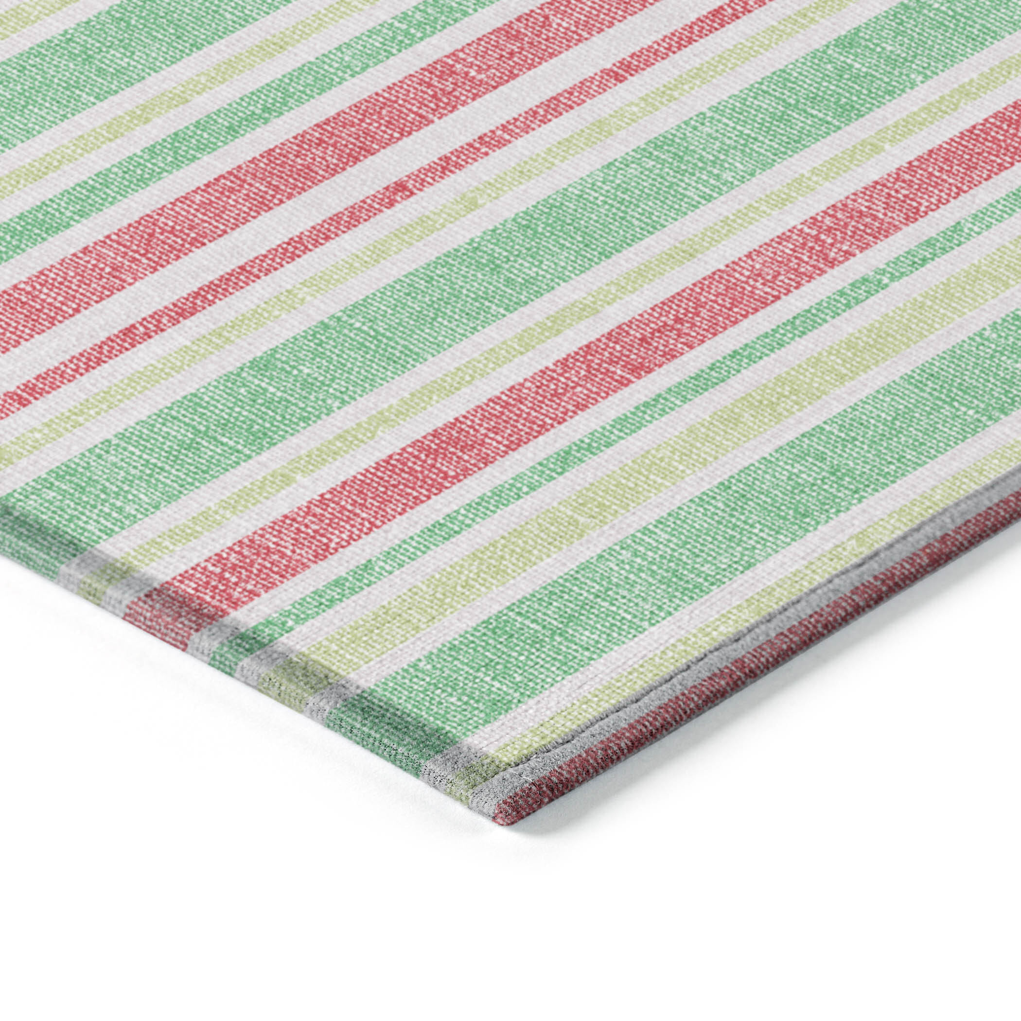 8' X 10' Green Striped Washable Non Skid Indoor Outdoor Area Rug