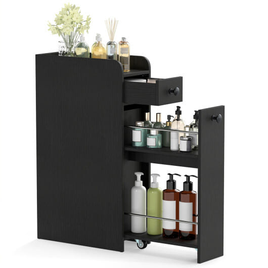 Costway Small Bathroom Storage Cabinet 4-Tier with Slide Out Drawers on Casters-Black