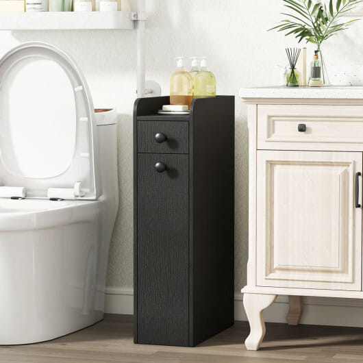 Costway Small Bathroom Storage Cabinet 4-Tier with Slide Out Drawers on Casters-Black