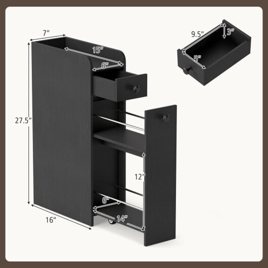 Costway Small Bathroom Storage Cabinet 4-Tier with Slide Out Drawers on Casters-Black