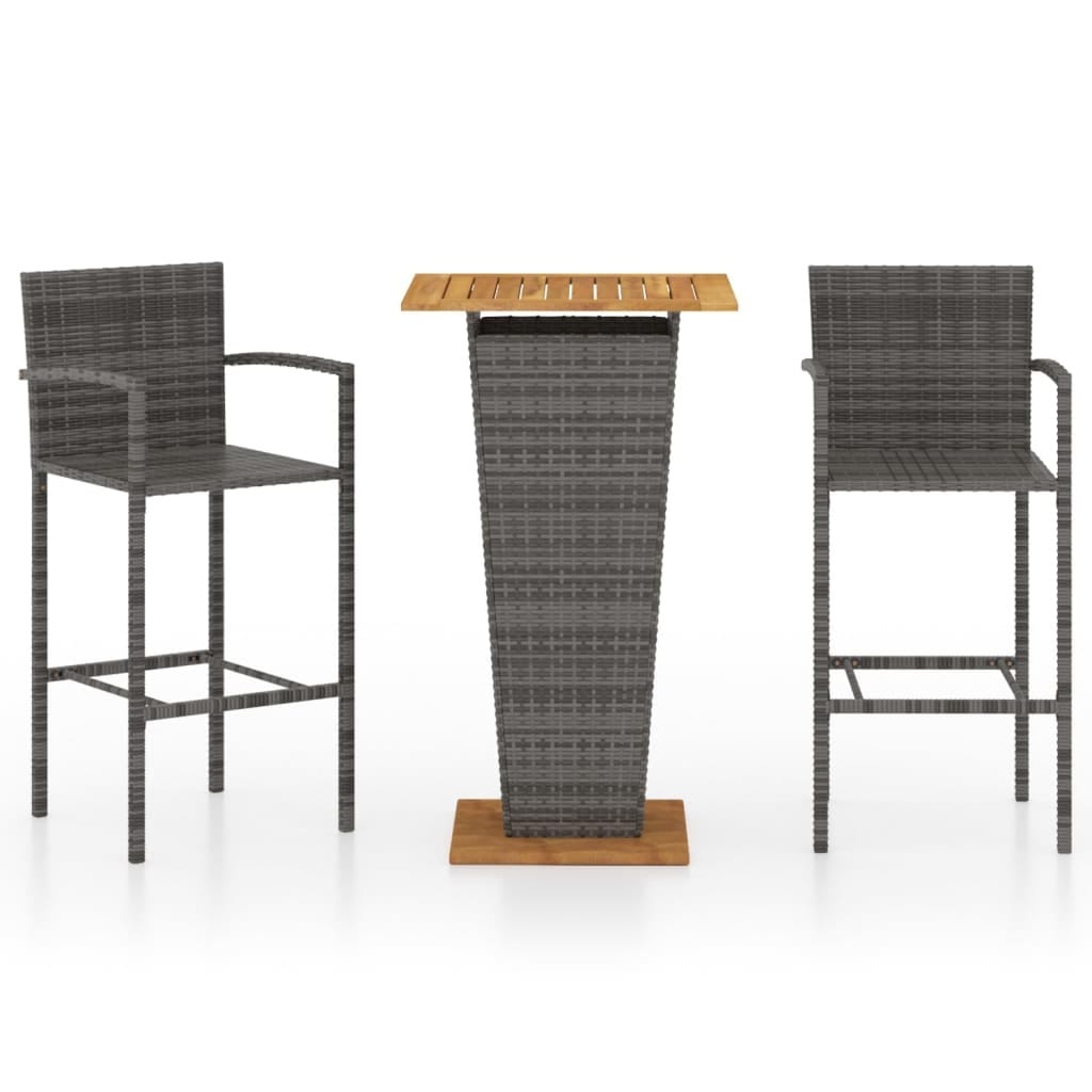 3 Piece Patio Bar Set Gray