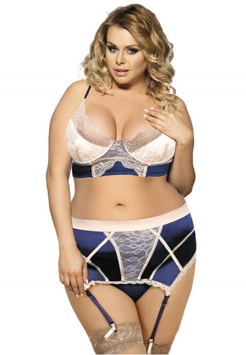 Longline Beige Lace Bra Set