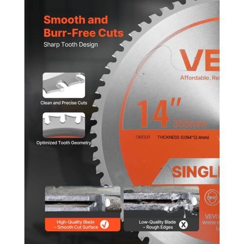 Circular Saw Blade, 14 inch Diameter, 66 Sharp Alloy Teeth, 1 inch Arbor, Fine Finish, Metal Cutting Blade for Circular Saw, with Noise-Reducing Heat Vents, for Cutting Steel and Aluminum