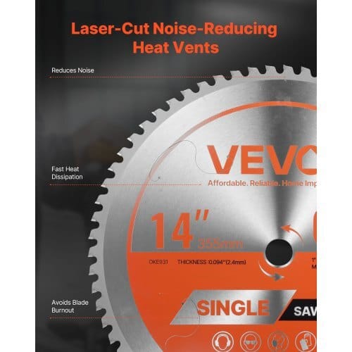 Circular Saw Blade, 14 inch Diameter, 66 Sharp Alloy Teeth, 1 inch Arbor, Fine Finish, Metal Cutting Blade for Circular Saw, with Noise-Reducing Heat Vents, for Cutting Steel and Aluminum