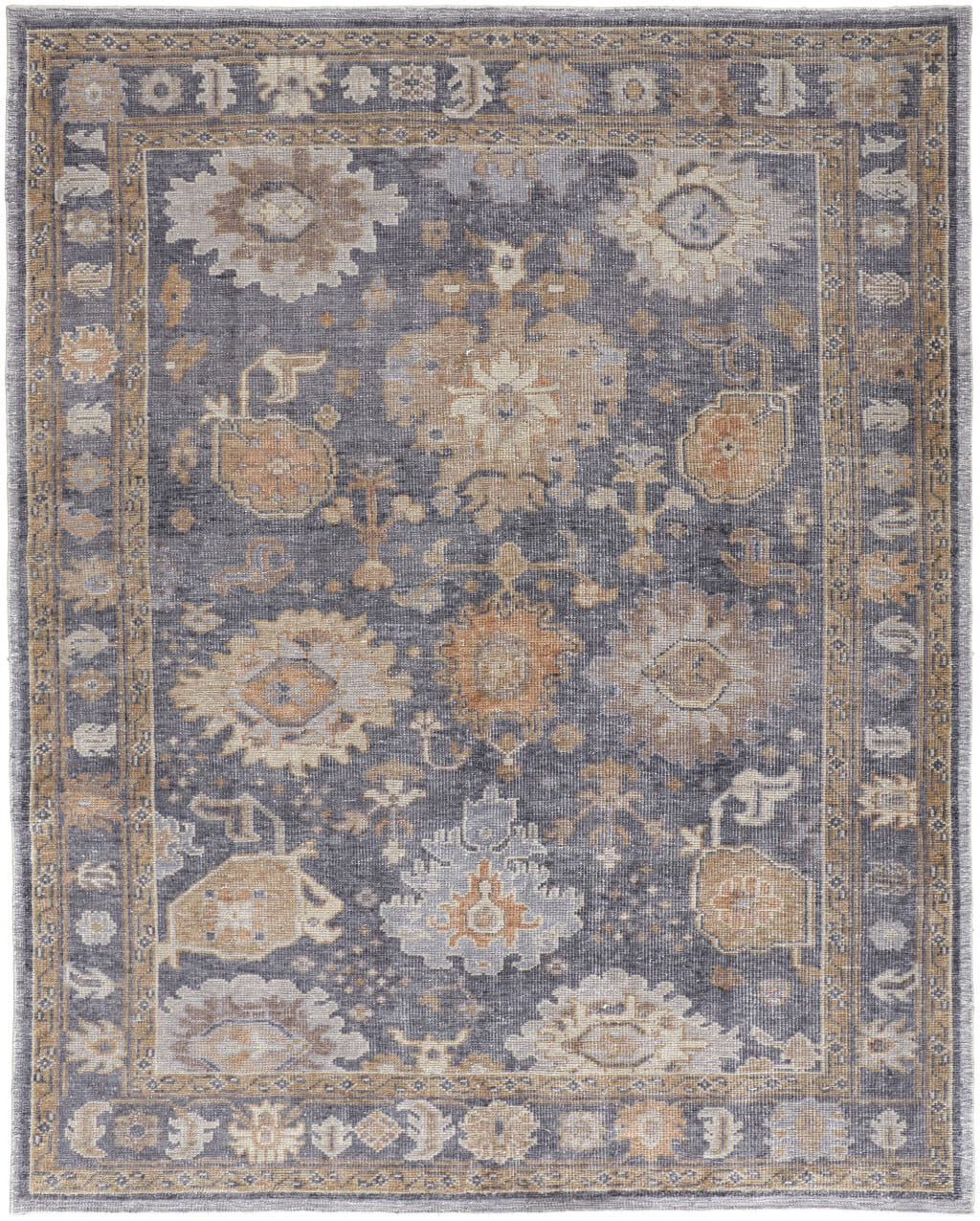 9' X 12' Blue Gray and Tan Oriental Hand Knotted Worn Faded Area Rug