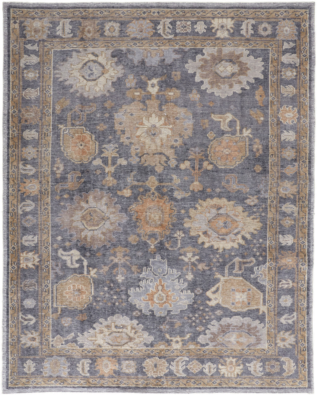 9' X 12' Blue Gray and Tan Oriental Hand Knotted Worn Faded Area Rug