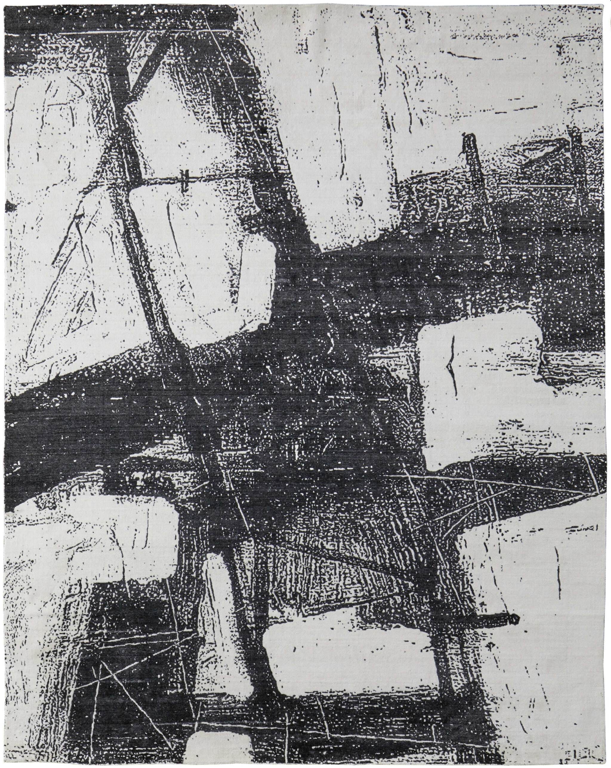 9' X 12' Black and Gray Abstract Hand Woven Area Rug