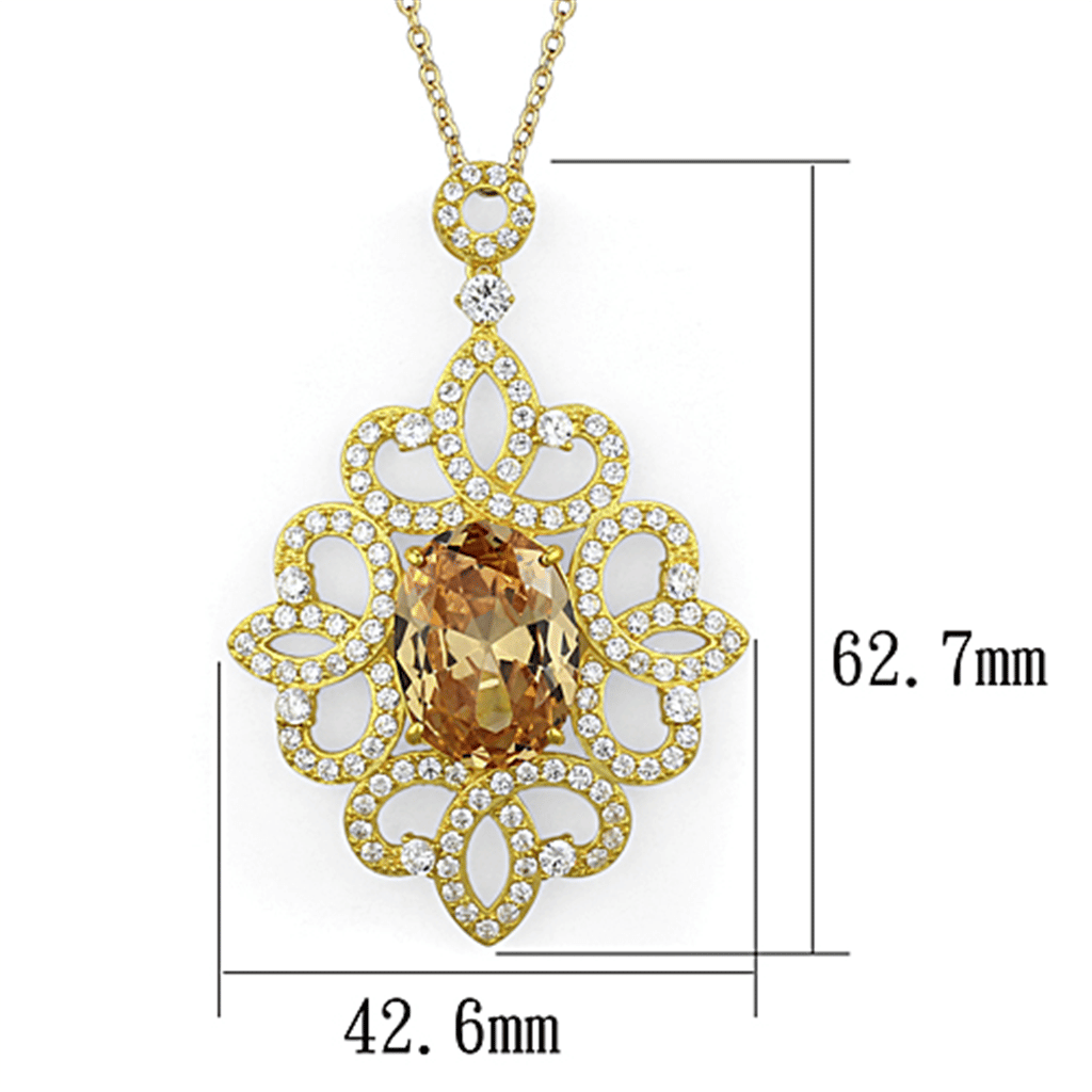 LOS784 - Gold 925 Sterling Silver Chain Pendant with AAA Grade CZ in Champagne
