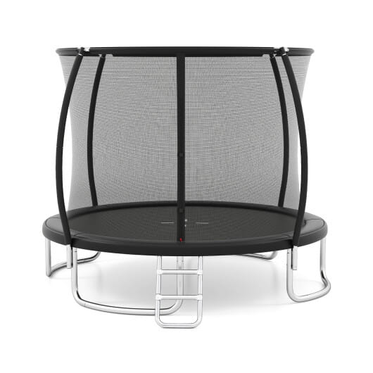 10FT Outdoor Trampoline Heavy-Duty Recreational Trampoline with Safety Enclosure Net-Black - Color: Black - Size: 10 ft