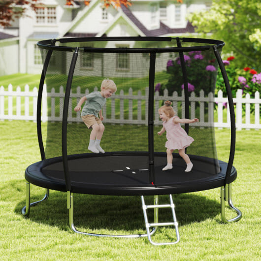 10FT Outdoor Trampoline Heavy-Duty Recreational Trampoline with Safety Enclosure Net-Black - Color: Black - Size: 10 ft