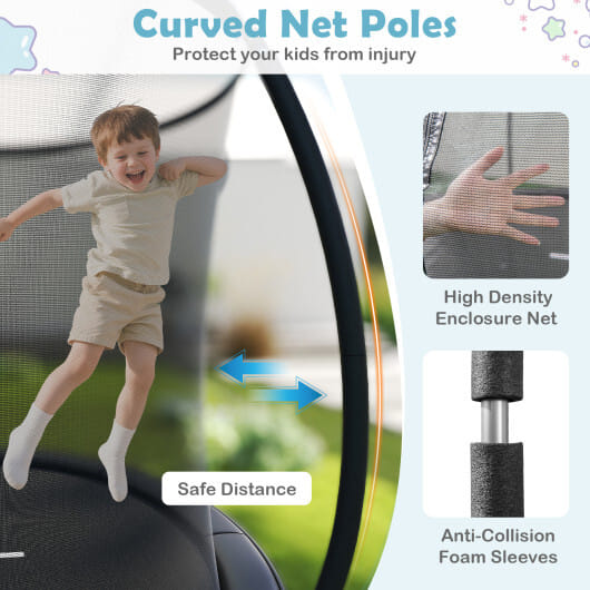 10FT Outdoor Trampoline Heavy-Duty Recreational Trampoline with Safety Enclosure Net-Black - Color: Black - Size: 10 ft