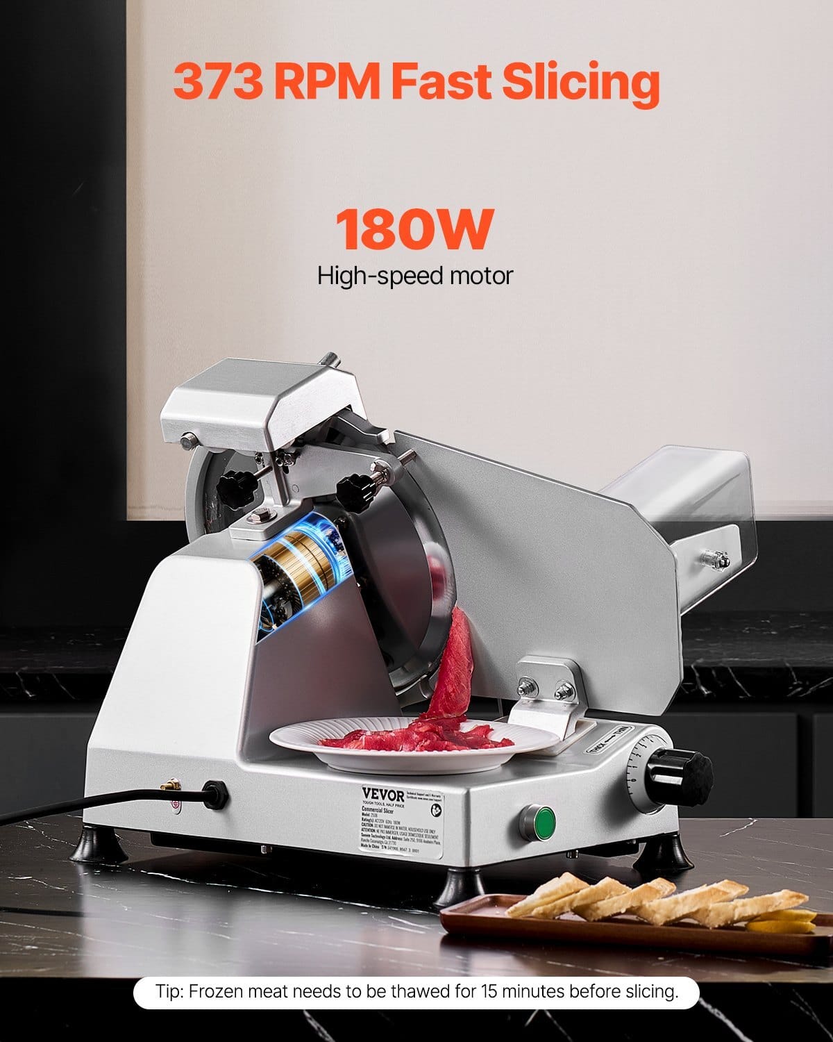 Commercial Meat Slicer, 10 inch Electric Deli Food Slicer, 180W Meat Cutter with a Premium 65Mn Blade, 0-0.4 inch Adjustable Thickness, Food Slicer Machine for Meat Vegetables Hard Bread Cheese