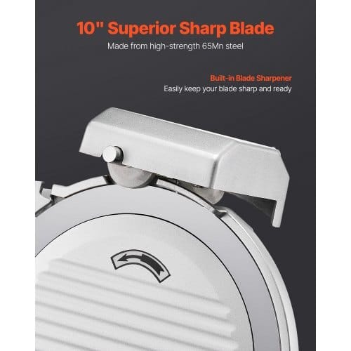 Commercial Meat Slicer, 10 inch Electric Deli Food Slicer, 180W Meat Cutter with a Premium 65Mn Blade, 0-0.4 inch Adjustable Thickness, Food Slicer Machine for Meat Vegetables Hard Bread Cheese
