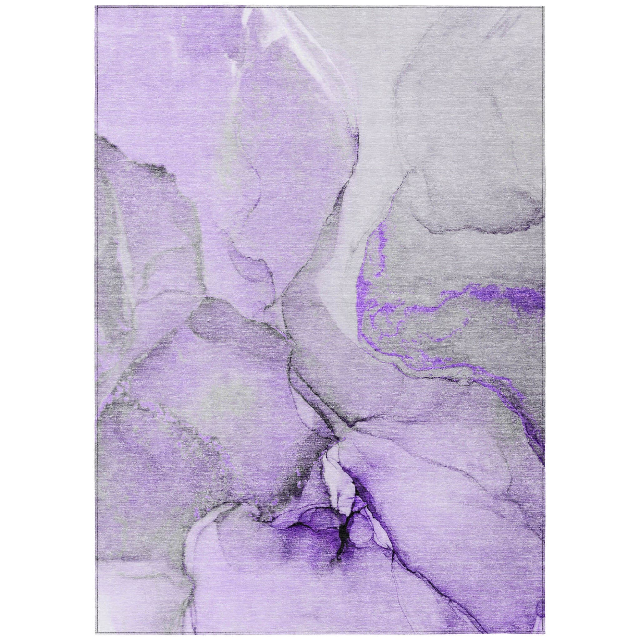10' X 14' Purple and Ivory Abstract Washable Non Skid Indoor Outdoor Area Rug