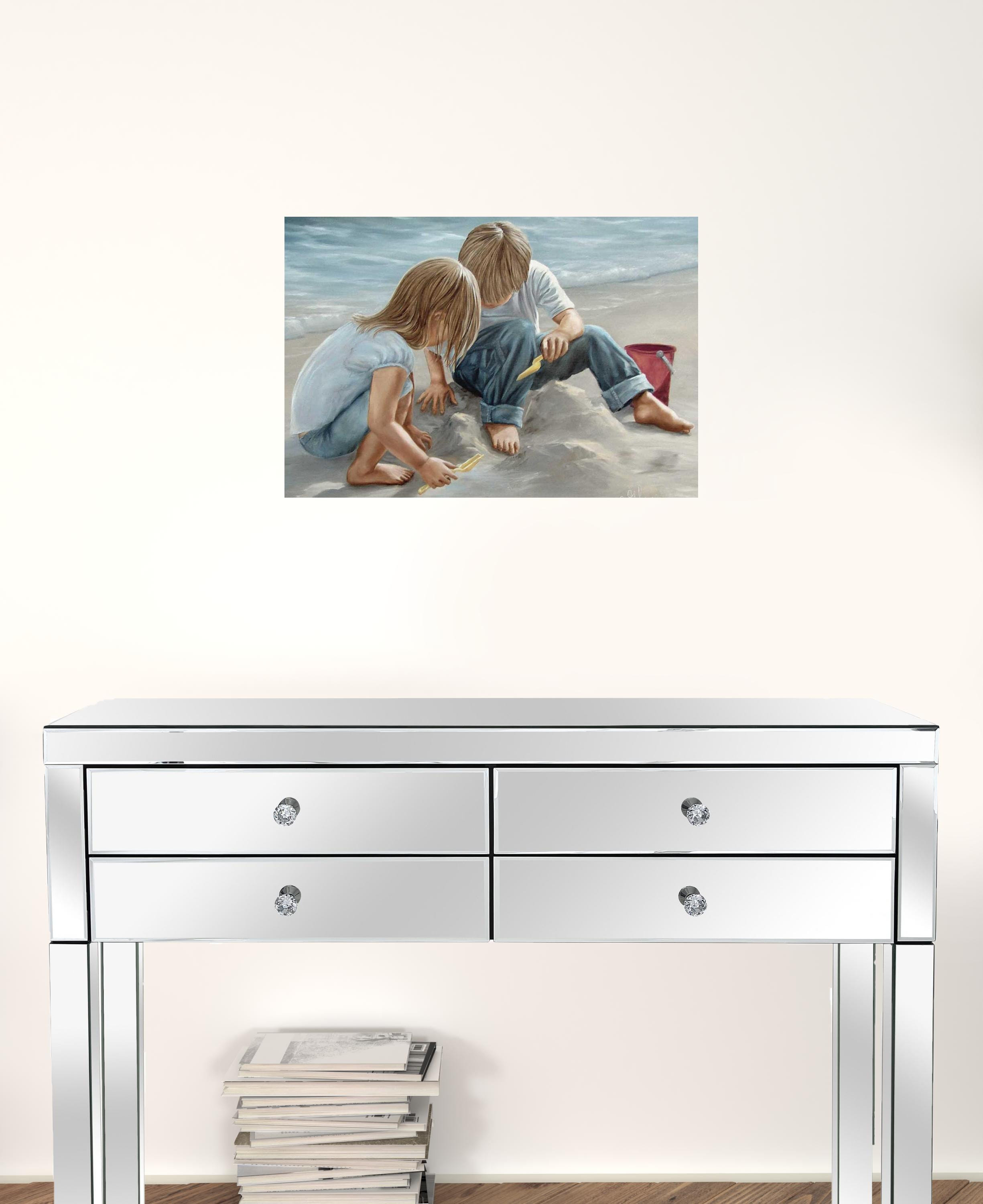 Sand Castle Builders 1 White Framed Print Wall Art