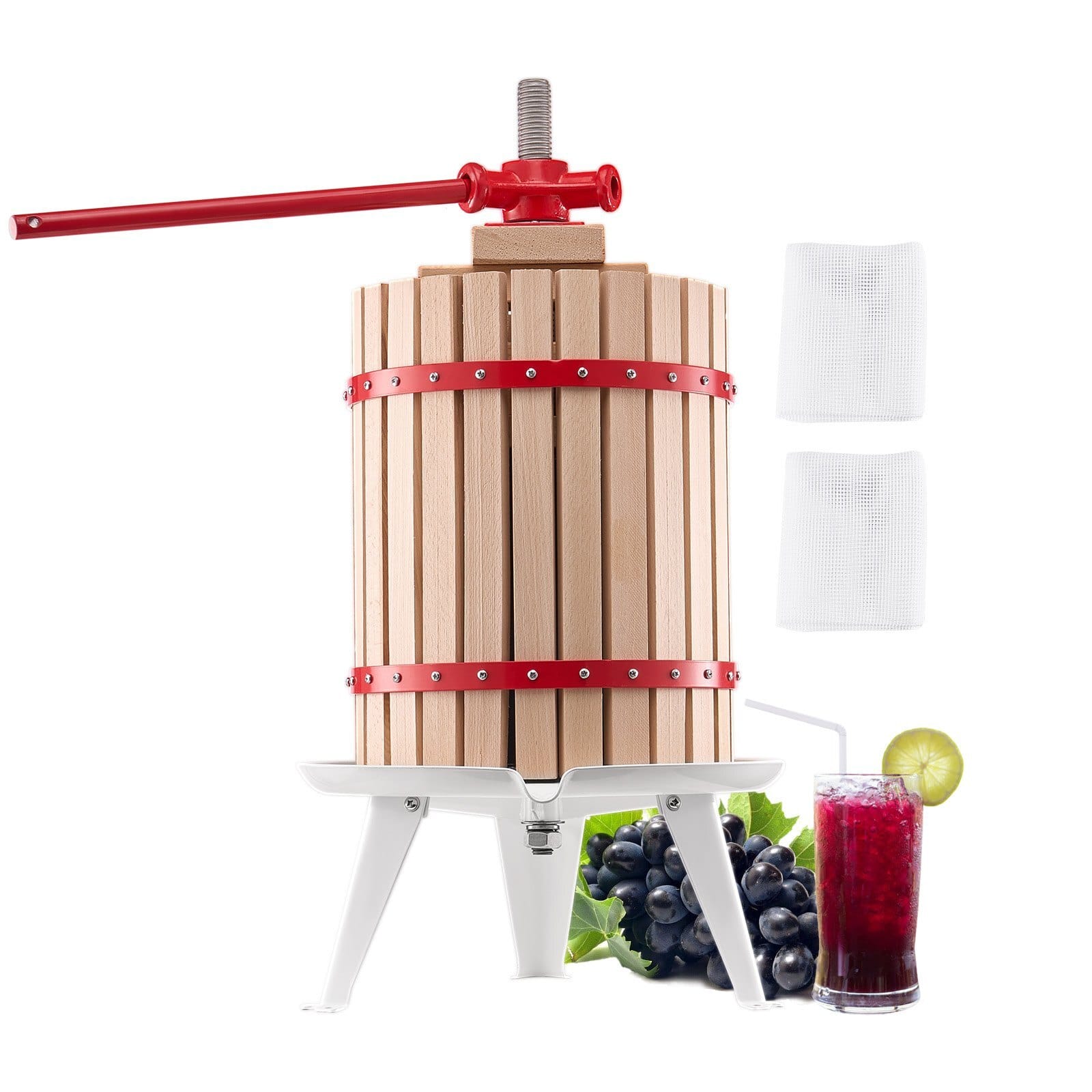 4.75 Gal/18L Fruit Wine Press, Solid Wood Basket with 8 Blocks, Heavy Duty Manual Juice Maker, Cider Apple Grape Tincture Honey Olive Oil Making Press with Handle for Kitchen, Home