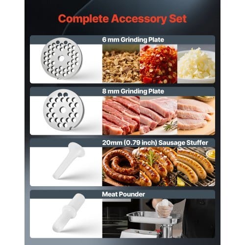 Commercial Electric Meat Grinder, 7 lbs/min Capacity, #12 Industrial Meat Mincer with 2 Stainless Steel Blades, 2 Grinding Plates, 850W Heavy-Duty Sausage Maker Stuffer, for Kitchen, Restaurant