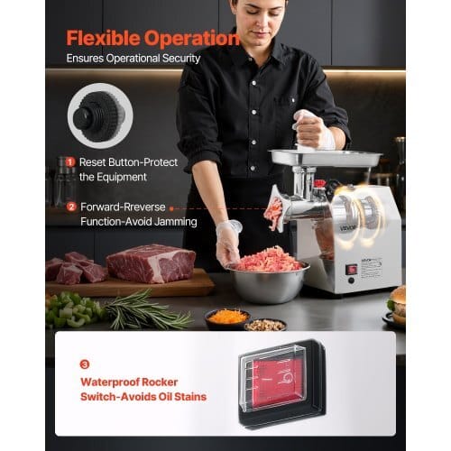 Commercial Electric Meat Grinder, 7 lbs/min Capacity, #12 Industrial Meat Mincer with 2 Stainless Steel Blades, 2 Grinding Plates, 850W Heavy-Duty Sausage Maker Stuffer, for Kitchen, Restaurant