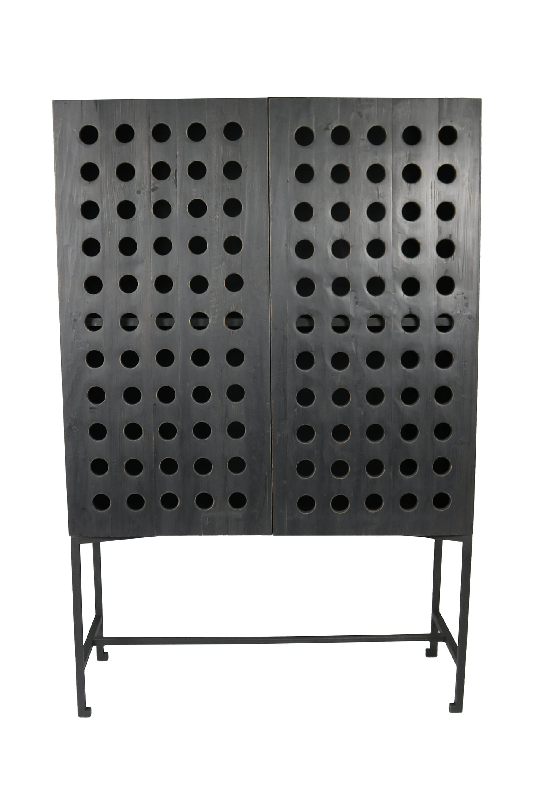 48" Dark Gray Solid Wood and Metal Holey Two Door Accent Chest
