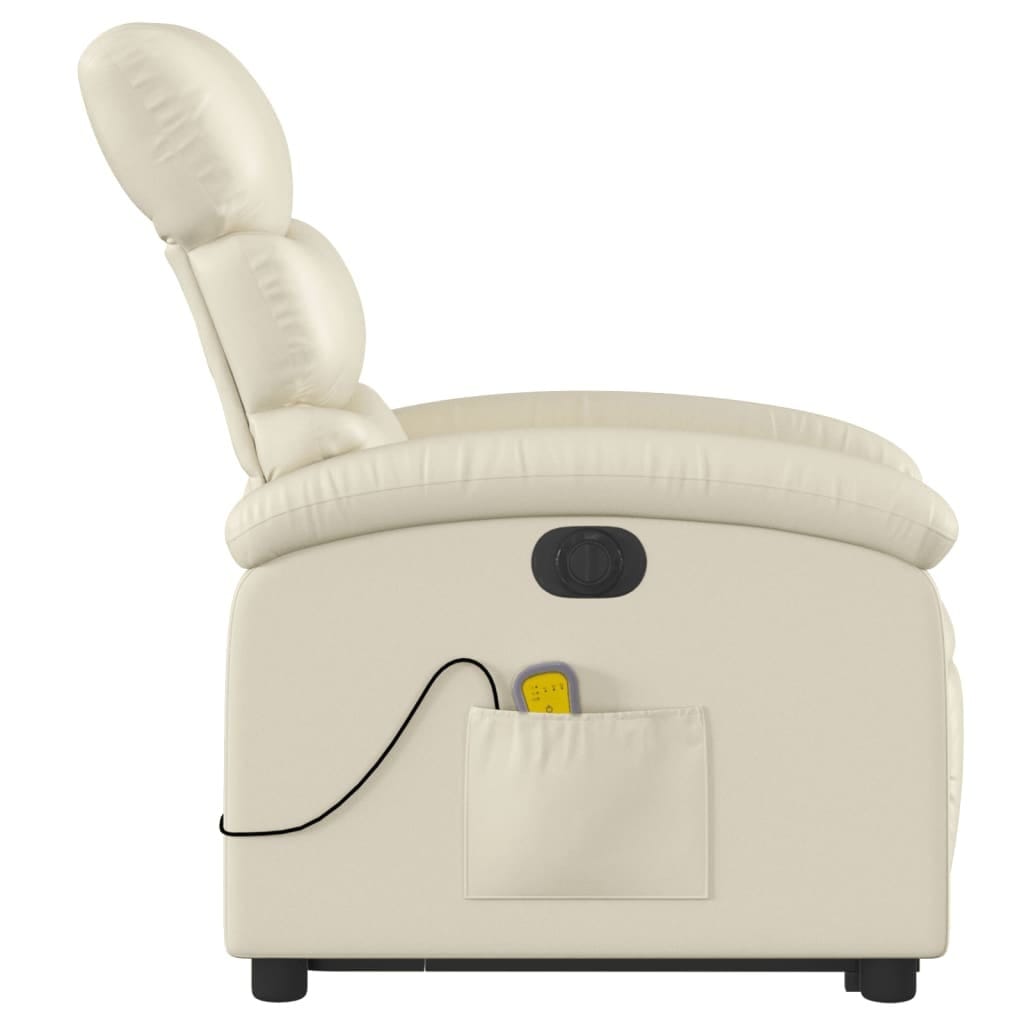 Electric Stand up Massage Recliner Chair Cream Faux Leather