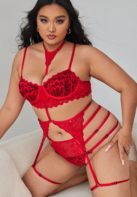 Plus Size Red Hot Beauty Bra Set