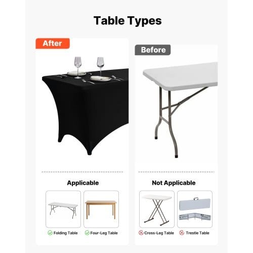 6 Pack Table Cloth for 6FT Rectangular Fitted Events, Wrinkle-Resistant Stretch Black Table Covers, Washable Spandex Tablecloth Protector, for Party, Wedding, Cocktail, Banquet, Festival