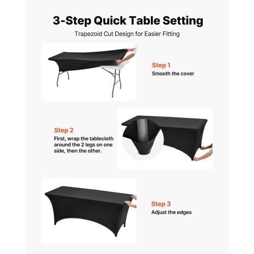 6 Pack Table Cloth for 6FT Rectangular Fitted Events, Wrinkle-Resistant Stretch Black Table Covers, Washable Spandex Tablecloth Protector, for Party, Wedding, Cocktail, Banquet, Festival