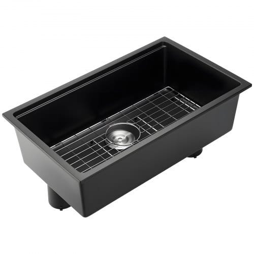 30 inch Kitchen Sink Workstation, Undermount Granite Sink, Drop-In Single Bowl Farmhouse Basin with Multiple Accessories, Household Dishwasher Sinks for RV, Prep Kitchen, and Bar (Black)
