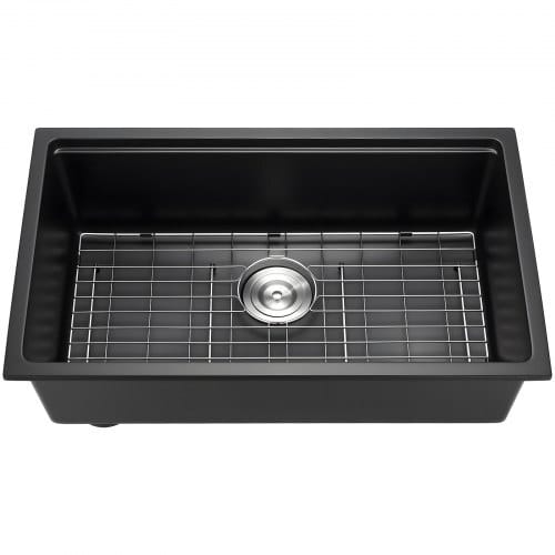 30 inch Kitchen Sink Workstation, Undermount Granite Sink, Drop-In Single Bowl Farmhouse Basin with Multiple Accessories, Household Dishwasher Sinks for RV, Prep Kitchen, and Bar (Black)