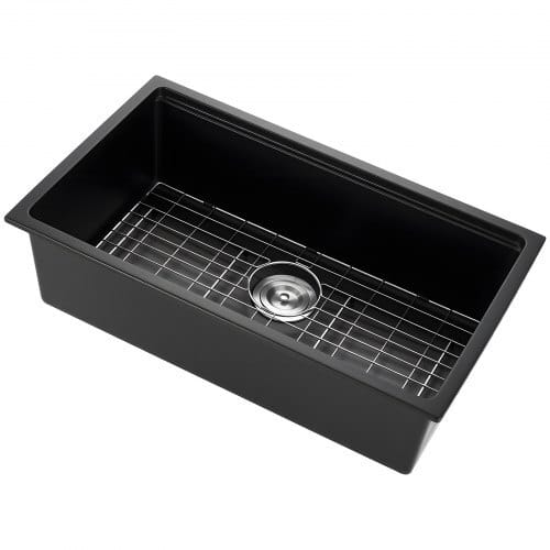 30 inch Kitchen Sink Workstation, Undermount Granite Sink, Drop-In Single Bowl Farmhouse Basin with Multiple Accessories, Household Dishwasher Sinks for RV, Prep Kitchen, and Bar (Black)