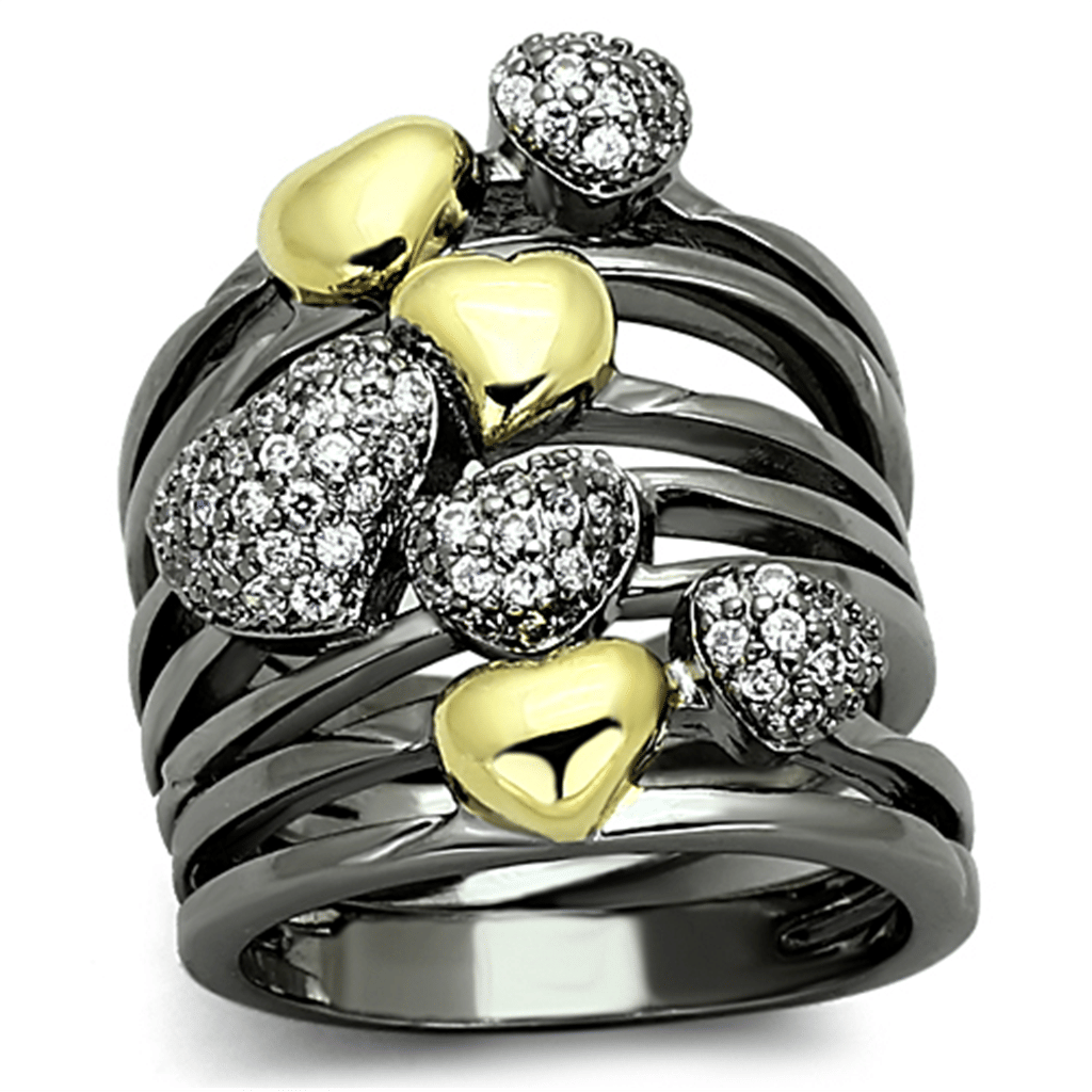 LOA875 - Gold+Ruthenium Brass Ring with AAA Grade CZ in Clear