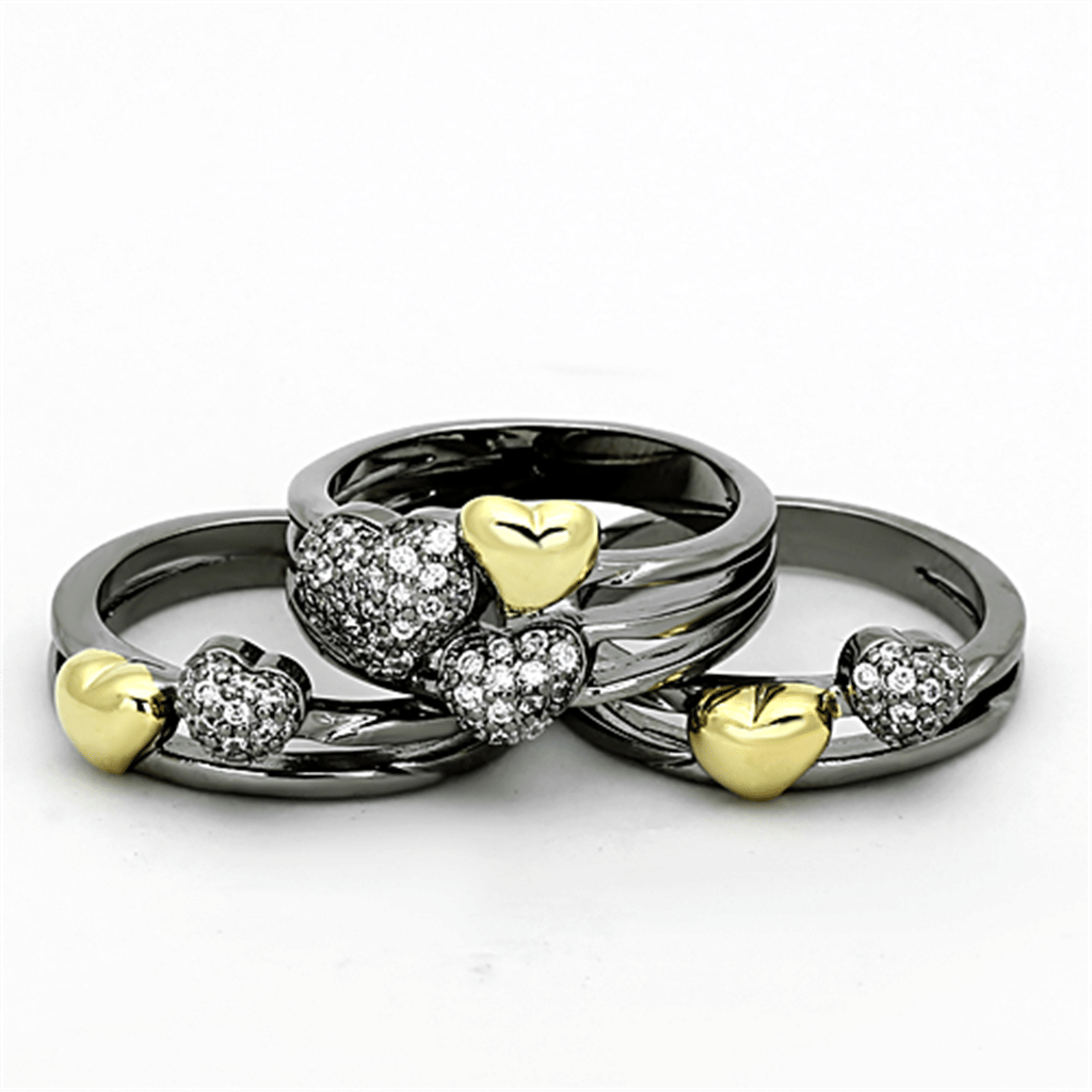 LOA875 - Gold+Ruthenium Brass Ring with AAA Grade CZ in Clear