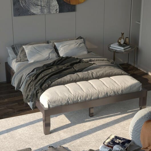 Queen Size 14 Inch Wooden Bed Mattress Frame-Brown - Color: Brown