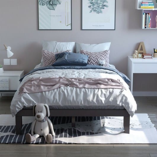 Queen Size 14 Inch Wooden Bed Mattress Frame-Brown - Color: Brown