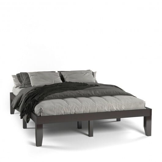 Queen Size 14 Inch Wooden Bed Mattress Frame-Brown - Color: Brown