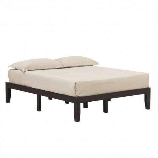 Queen Size 14 Inch Wooden Bed Mattress Frame-Brown - Color: Brown