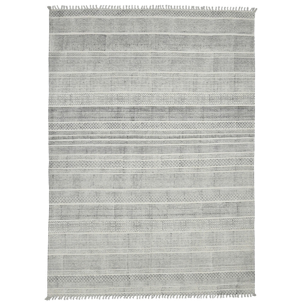8' X 12' Charcoal Geometric Flatweave Handmade Distressed Area Rug
