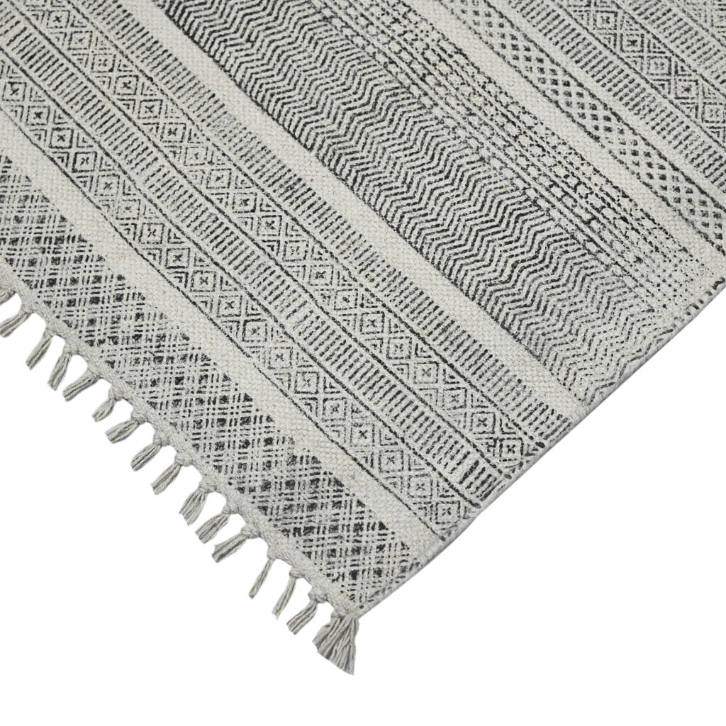 8' X 12' Charcoal Geometric Flatweave Handmade Distressed Area Rug