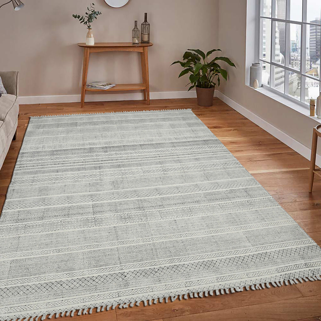 8' X 12' Charcoal Geometric Flatweave Handmade Distressed Area Rug
