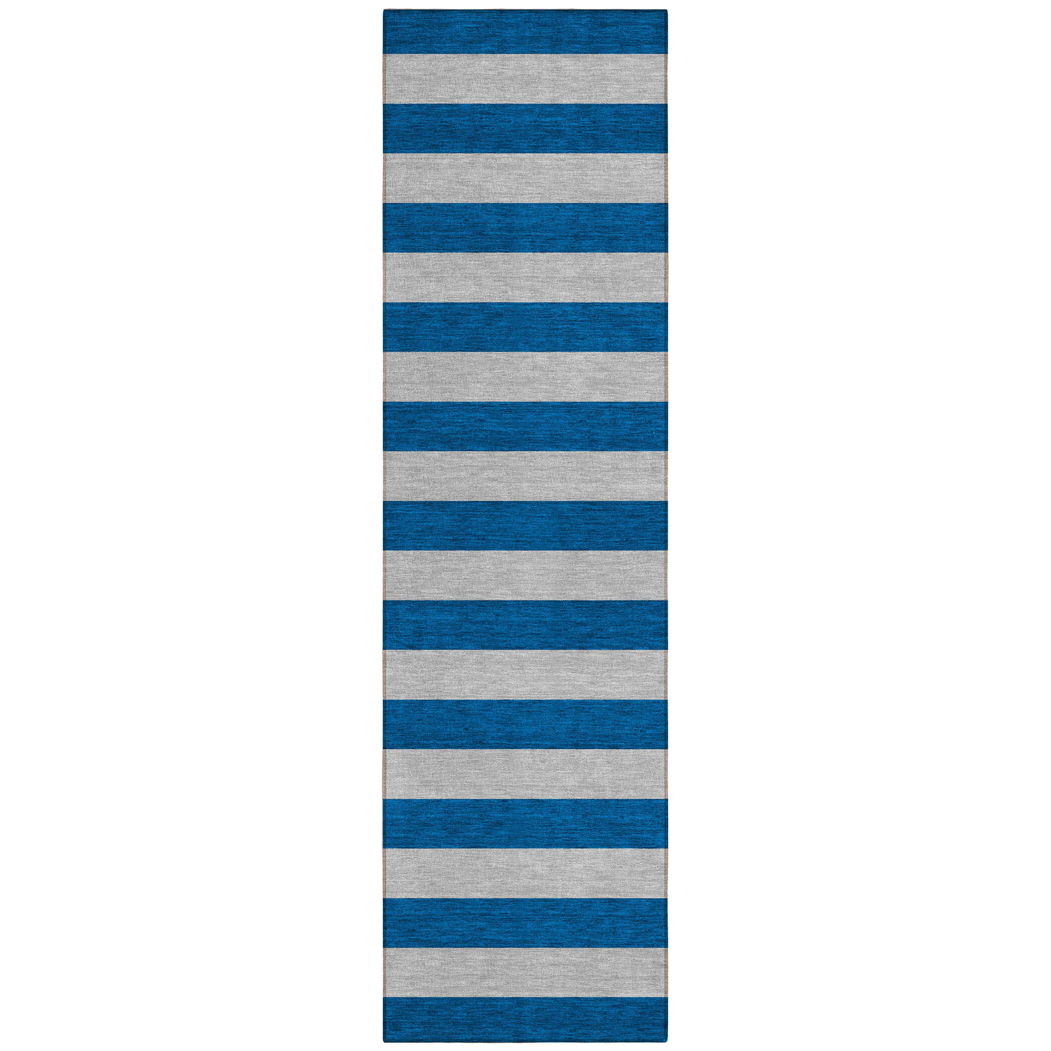 8' Runner Blue and Ivory Striped Washable Non Skid Indoor Outdoor Runner Rug