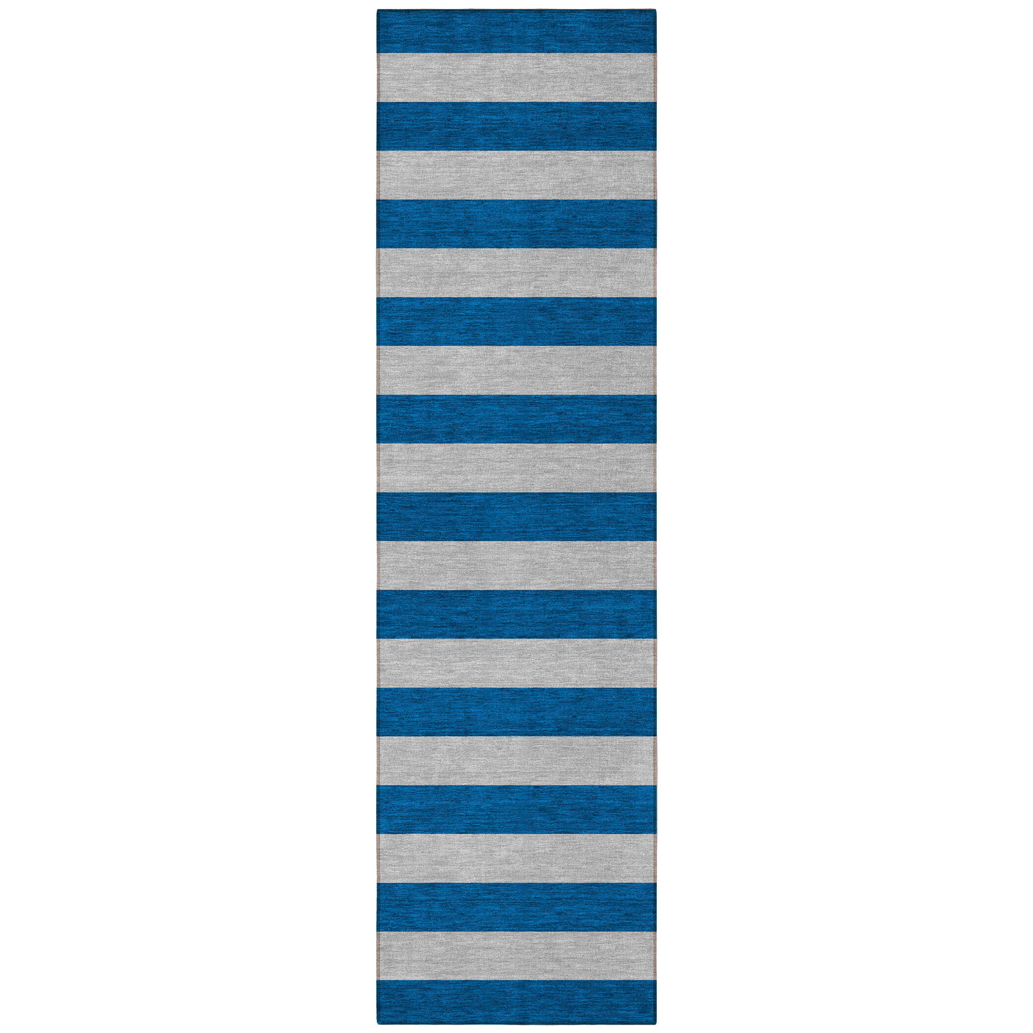8' Runner Blue and Ivory Striped Washable Non Skid Indoor Outdoor Runner Rug