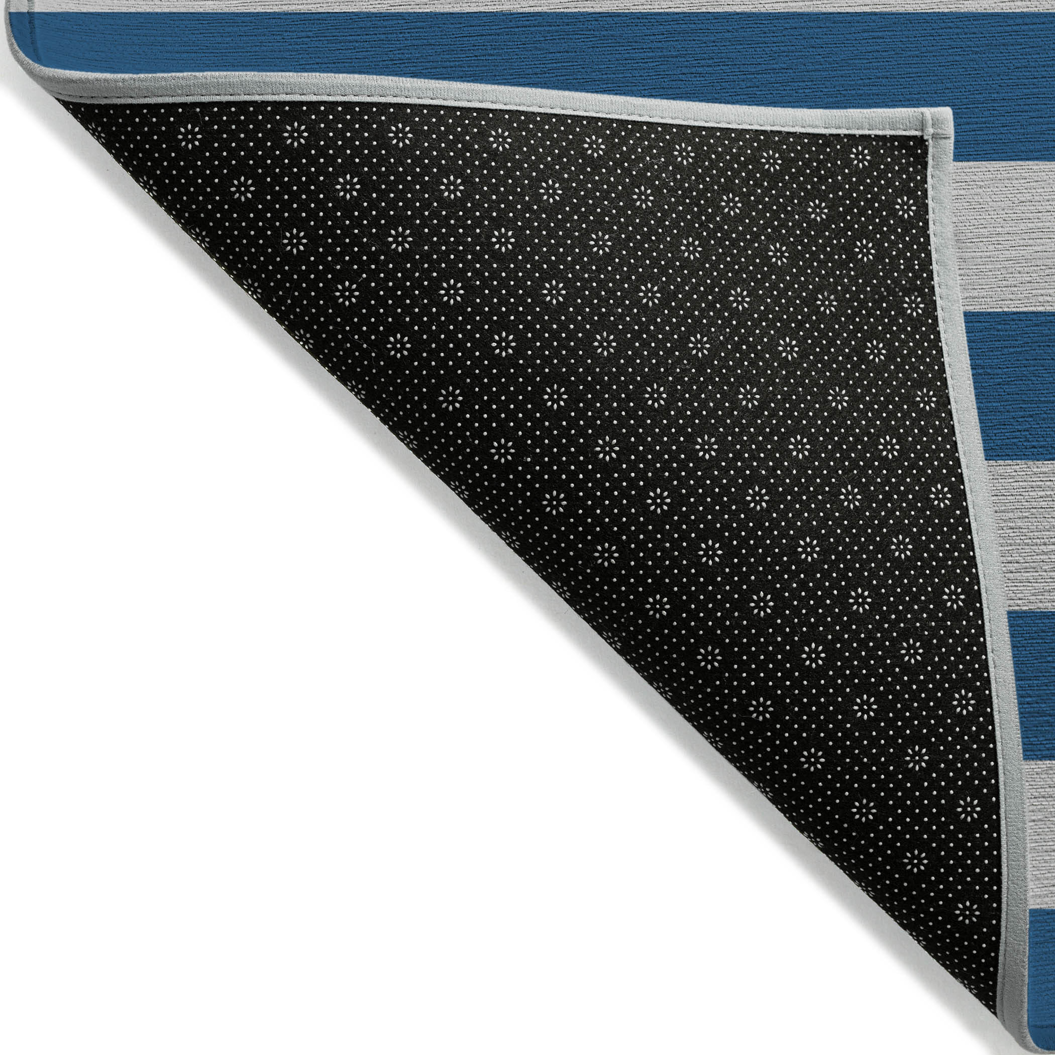8' Runner Blue and Ivory Striped Washable Non Skid Indoor Outdoor Runner Rug