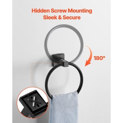 Matte Black Bathroom Hardware Set, 4 Pieces Stainless Steel Bathroom Accessories Set, 24-inch Towel Bar, Towel Ring, Robe Towel Hook, Toilet Paper Holder, for Bath Room, Wall Mounted