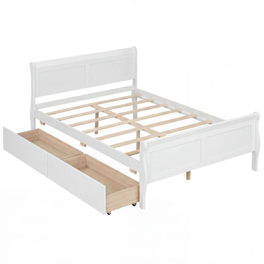 Full Size Bed Frame with 2 Storage Drawers and Footboard for Kids Teens Adults-White - Color: White