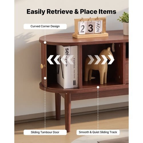 TV Stand, Mid Century Modern Entertainment Center for TVs up to 58 in, 350 lbs Load Capacity, TV Media Console Table with Drawer, Open Storage Shelves & Rolling Door for Living Room, Bedroom