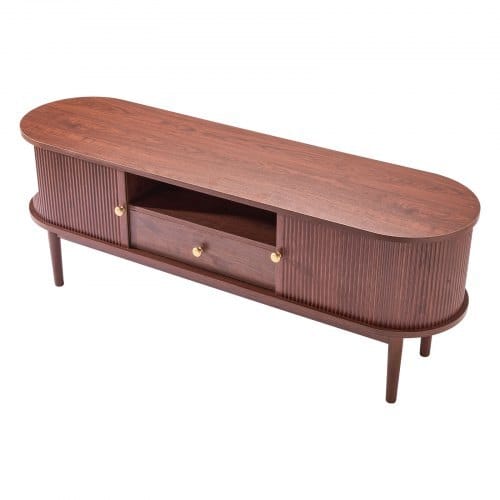 TV Stand, Mid Century Modern Entertainment Center for TVs up to 58 in, 350 lbs Load Capacity, TV Media Console Table with Drawer, Open Storage Shelves & Rolling Door for Living Room, Bedroom