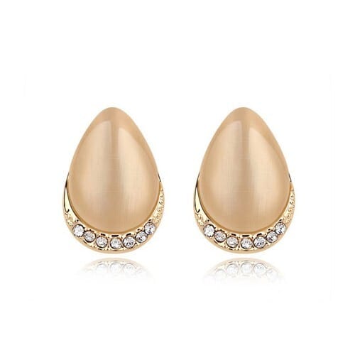 Korean Fashion Opal Waterdrop Shape Ear Studs - Beige
